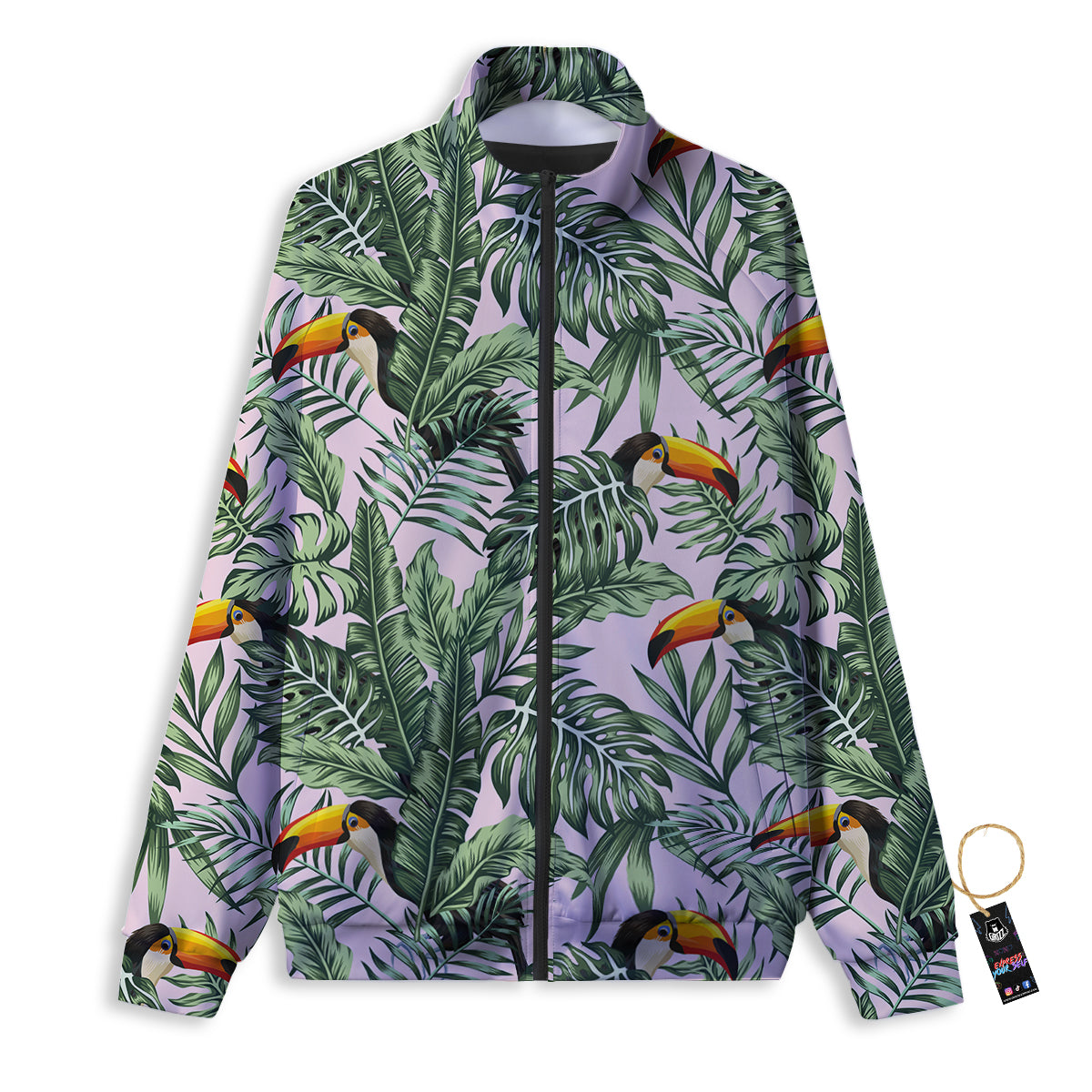 Toucan And Tropical Palm Leaf Print Track Jacket-grizzshop