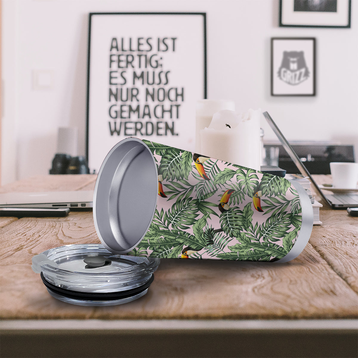 Toucan And Tropical Palm Leaf Print Tumbler-grizzshop
