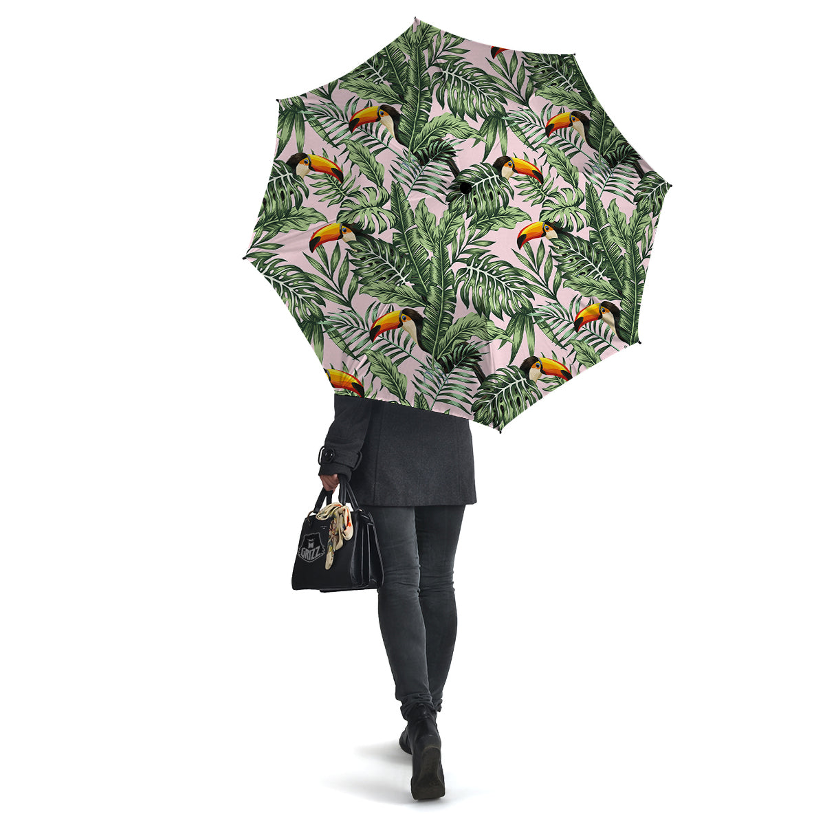 Toucan And Tropical Palm Leaf Print Umbrella-grizzshop