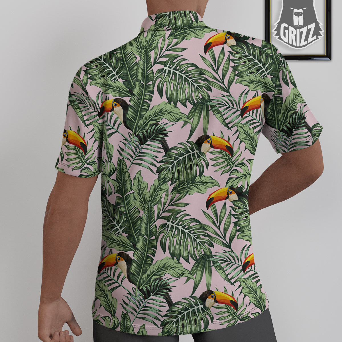 Toucan And Tropical Palm Leaf Print Untucked Shirts-grizzshop