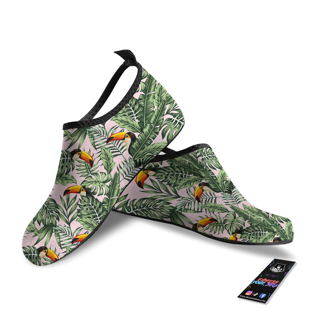 Toucan And Tropical Palm Leaf Print Water Shoes-grizzshop