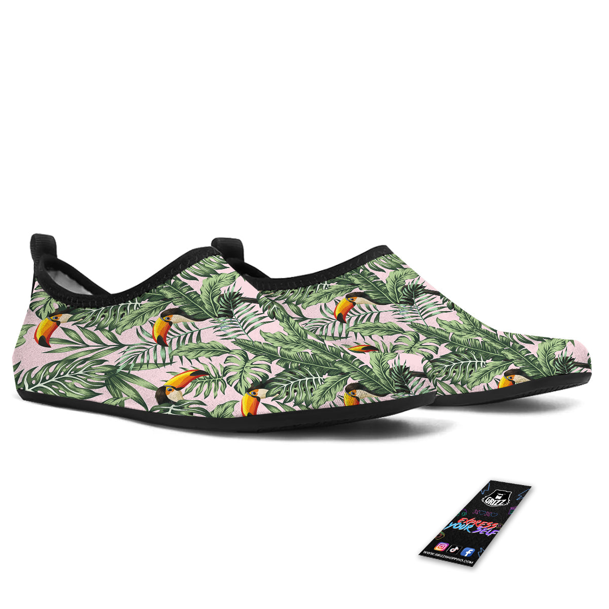 Toucan And Tropical Palm Leaf Print Water Shoes-grizzshop