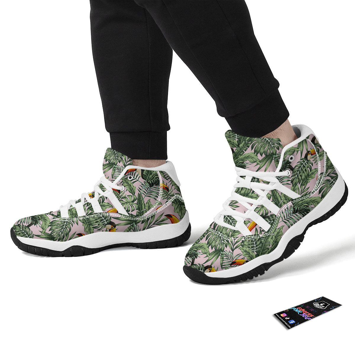 Toucan And Tropical Palm Leaf Print White Bball Shoes-grizzshop