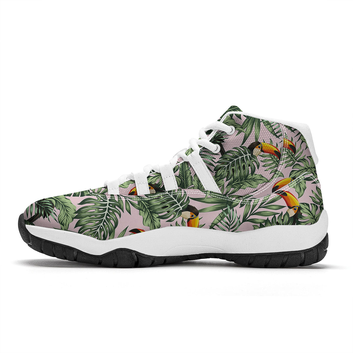 Toucan And Tropical Palm Leaf Print White Bball Shoes-grizzshop