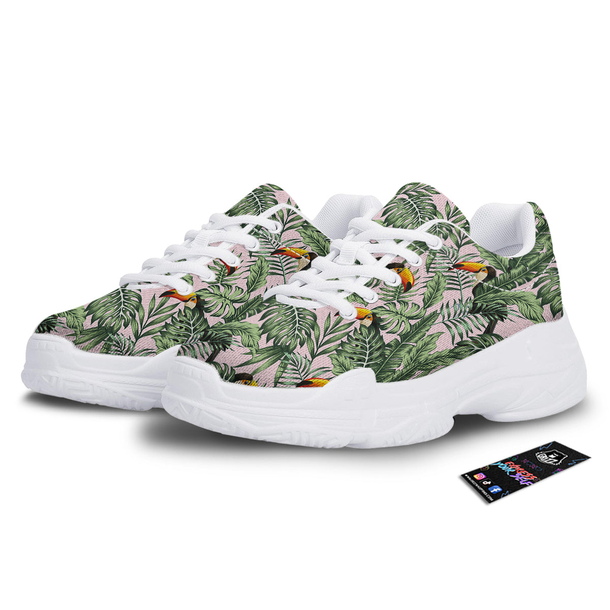 Toucan And Tropical Palm Leaf Print White Chunky Shoes-grizzshop