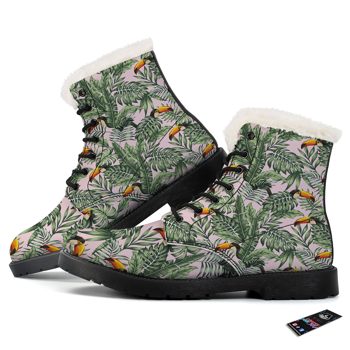 Toucan And Tropical Palm Leaf Print Winter Boots-grizzshop
