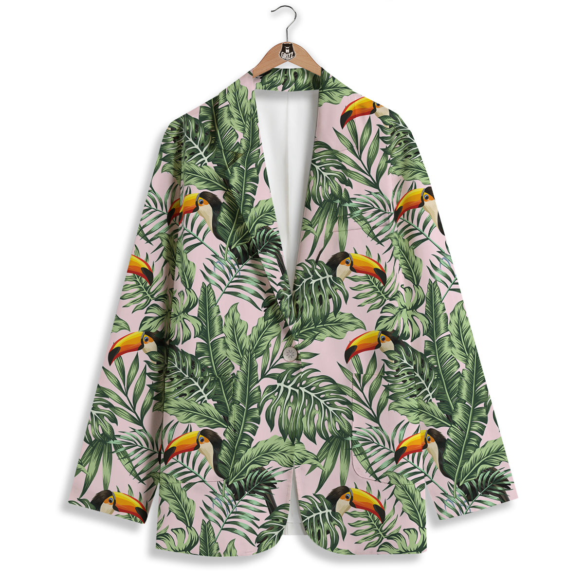 Toucan And Tropical Palm Leaf Print Women's Blazer-grizzshop
