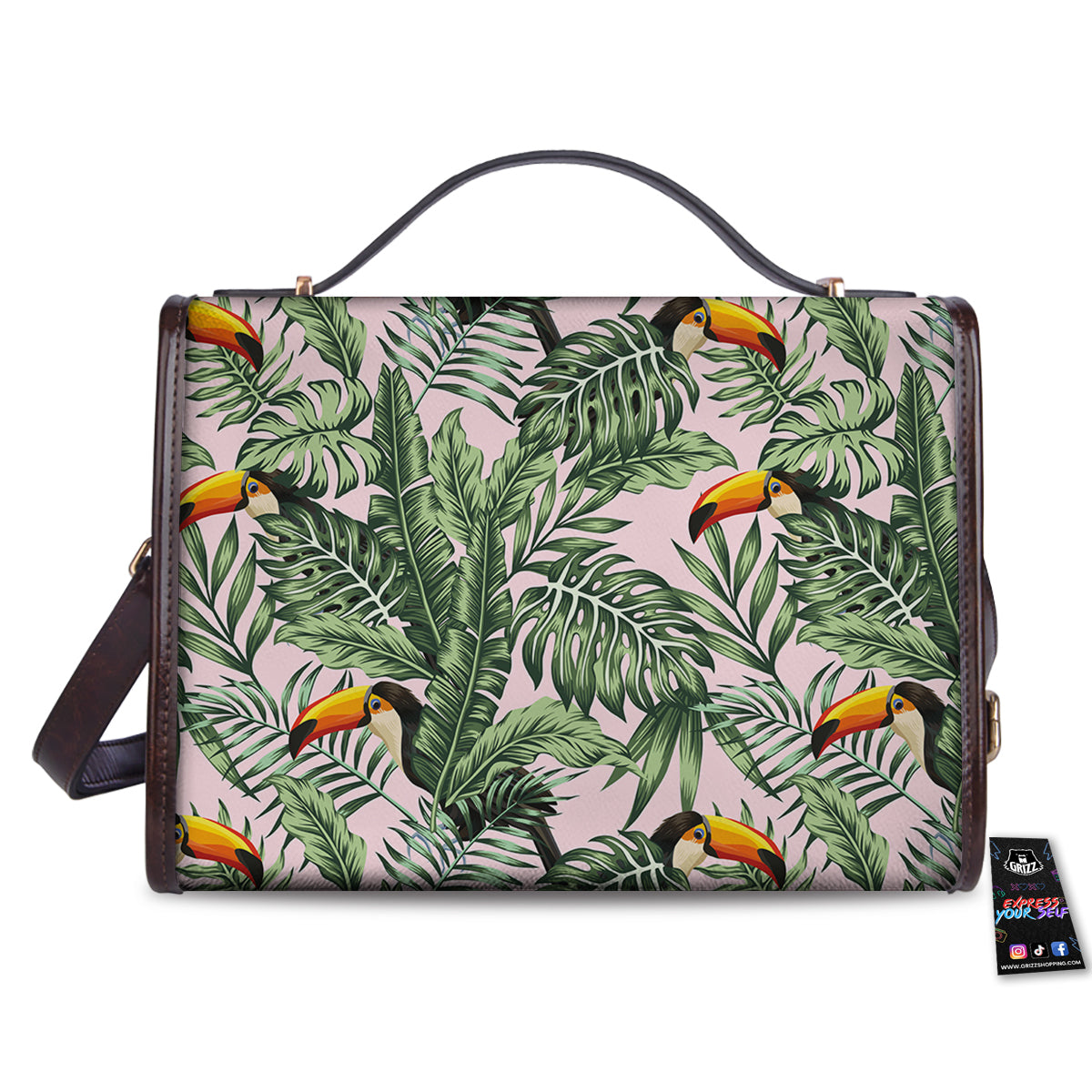 Toucan And Tropical Palm Leaf Print Women's Satchel Bag-grizzshop