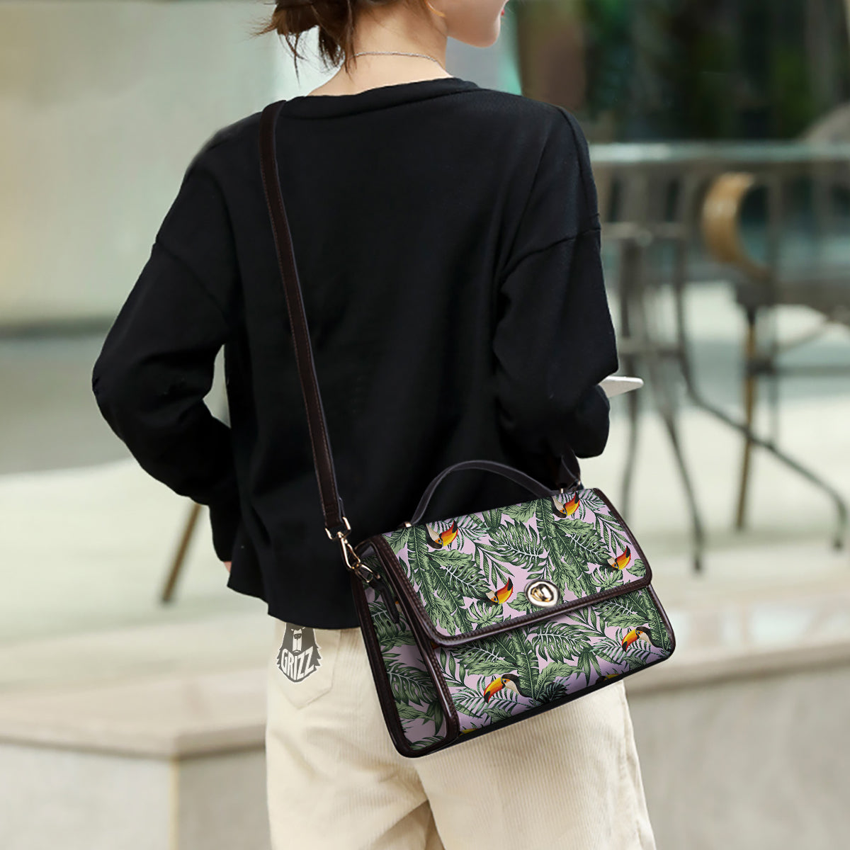 Toucan And Tropical Palm Leaf Print Women's Satchel Bag-grizzshop