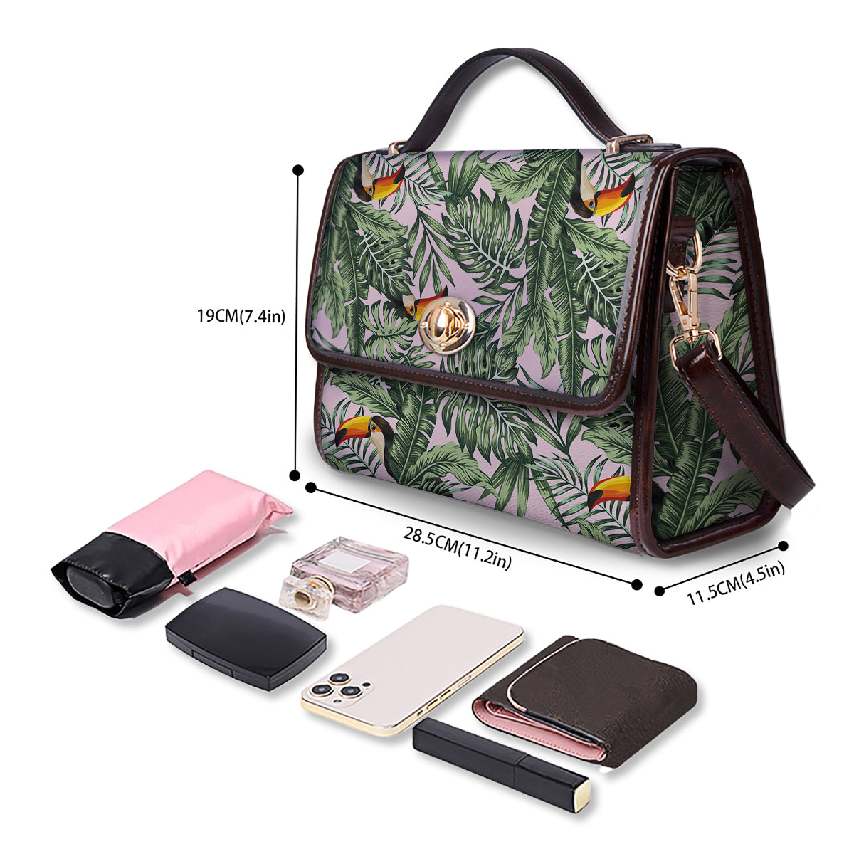 Toucan And Tropical Palm Leaf Print Women's Satchel Bag-grizzshop