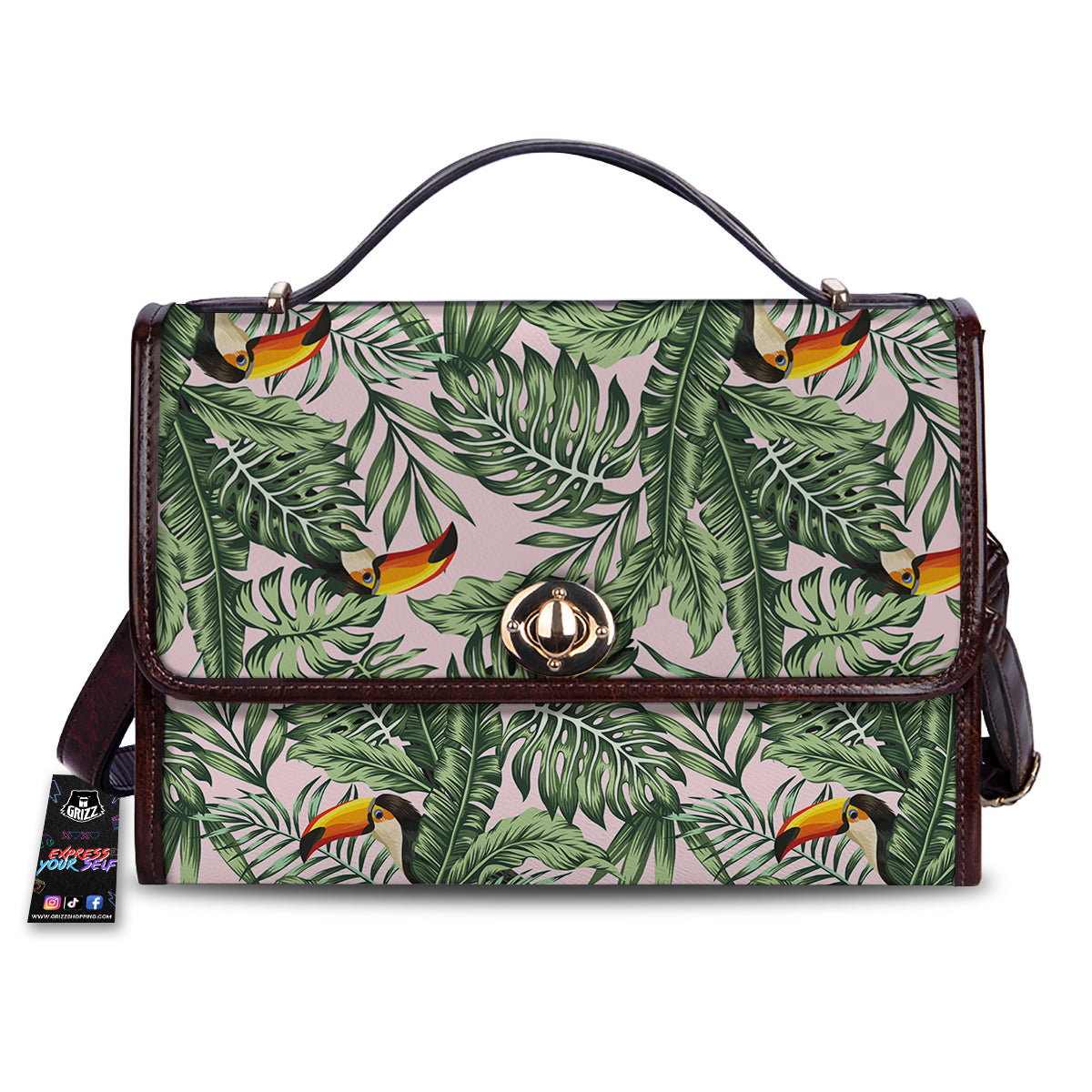 Toucan And Tropical Palm Leaf Print Women's Satchel Bag-grizzshop
