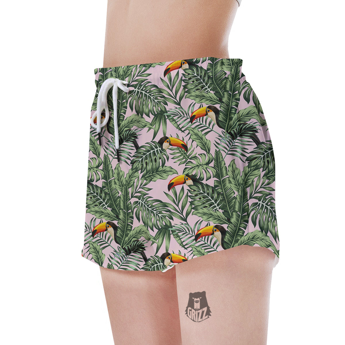 Toucan And Tropical Palm Leaf Print Women's Shorts-grizzshop