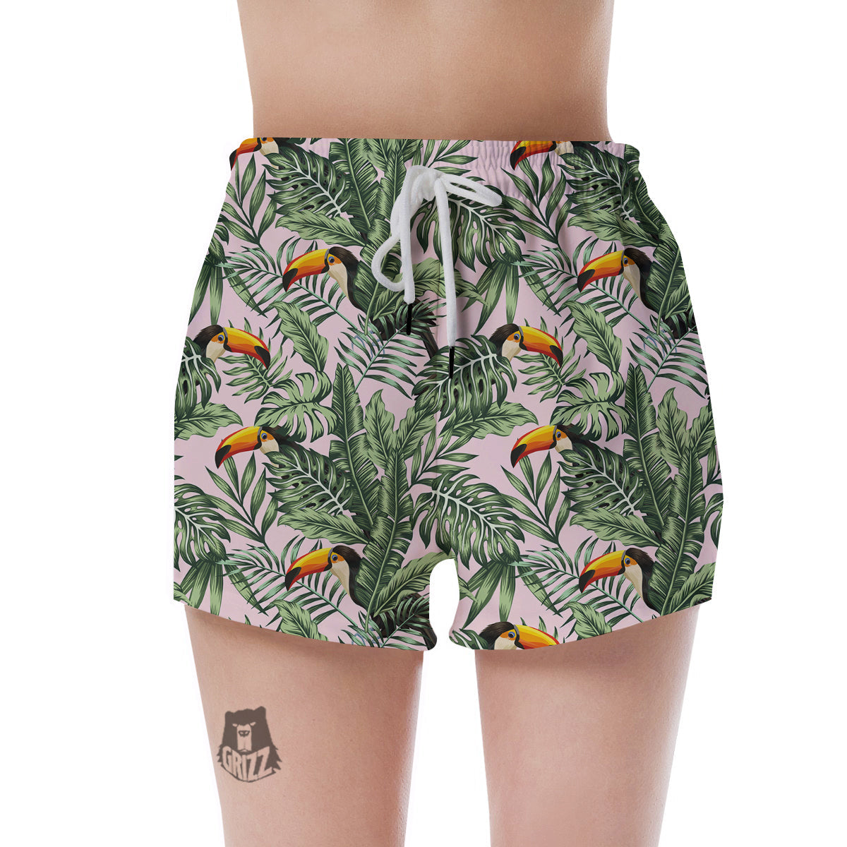 Toucan And Tropical Palm Leaf Print Women's Shorts-grizzshop