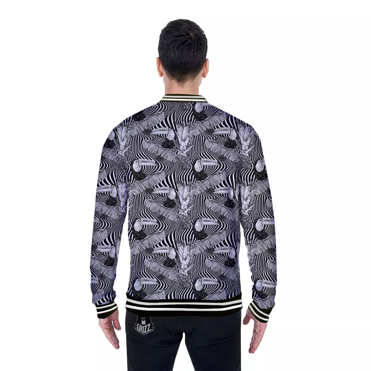 Toucan Black Illusion Print Pattern Baseball Jacket-grizzshop