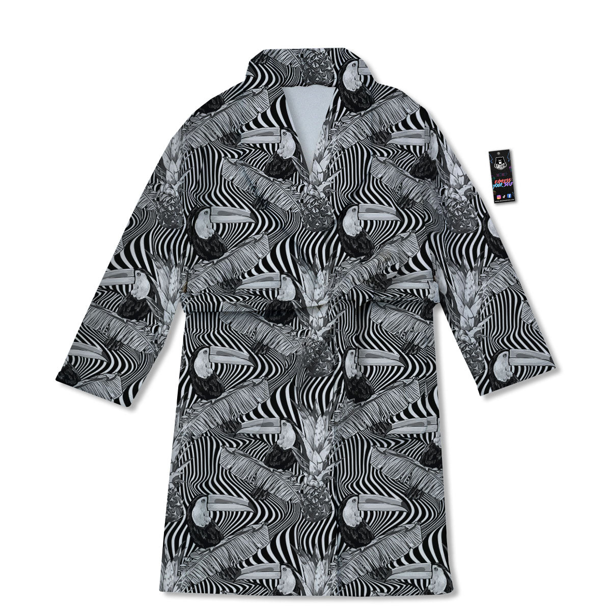 Toucan Black Illusion Print Pattern Bathrobe-grizzshop