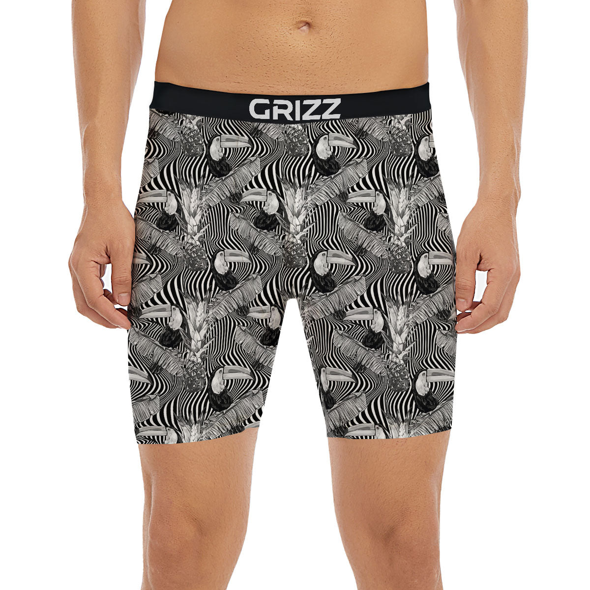 Toucan Black Illusion Print Pattern Boxer Briefs-grizzshop