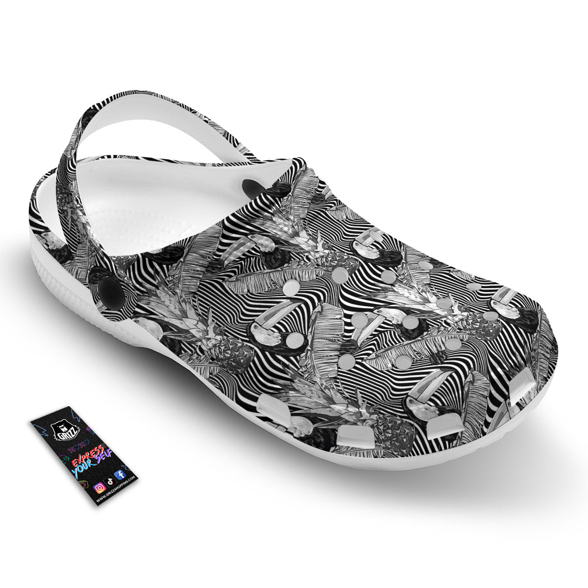 Toucan Black Illusion Print Pattern Clog-grizzshop