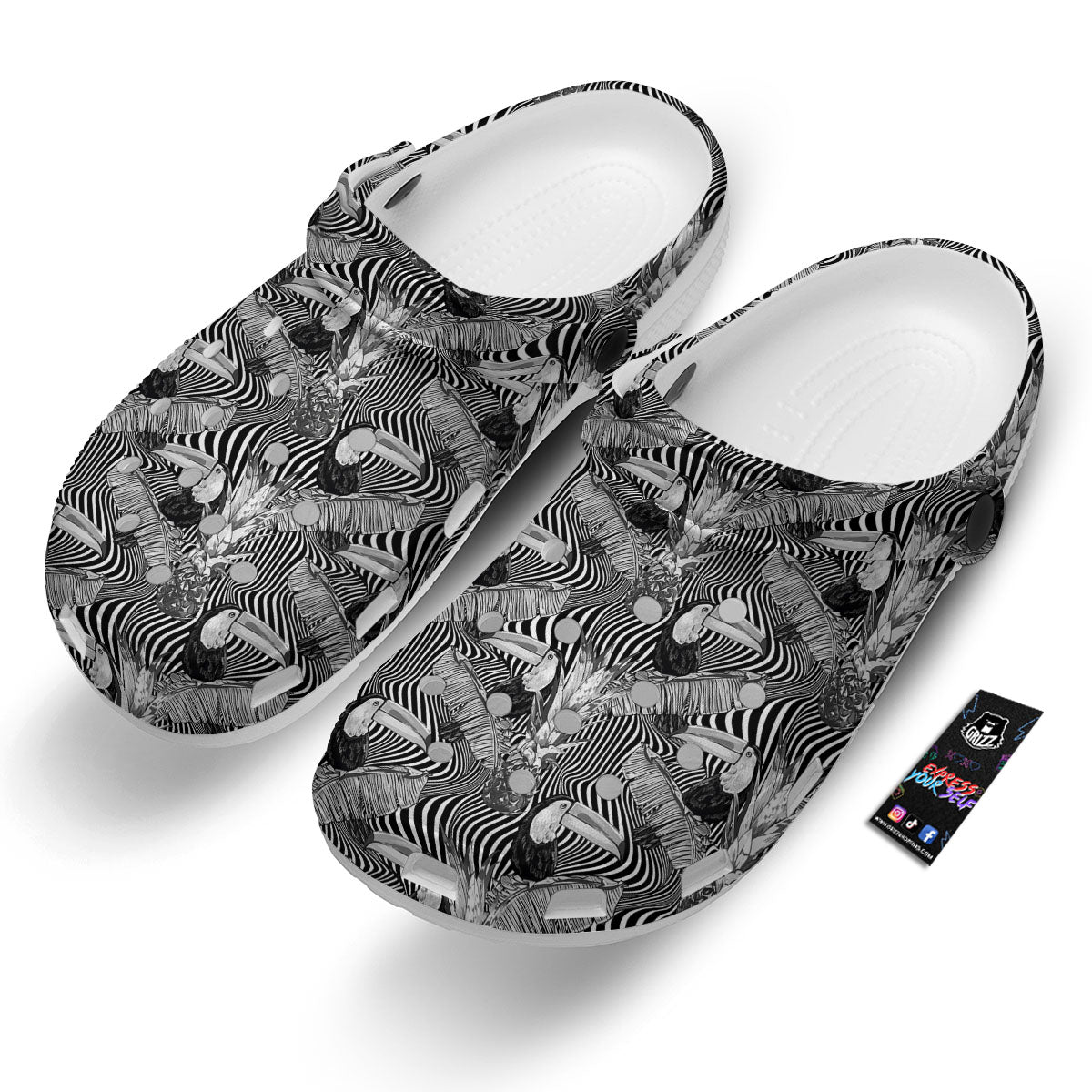 Toucan Black Illusion Print Pattern Clog-grizzshop