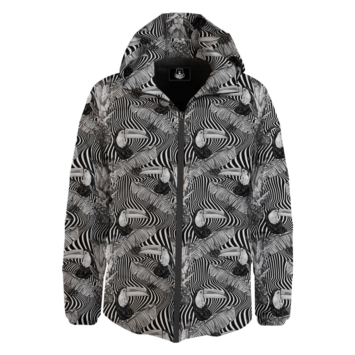 Toucan Black Illusion Print Pattern Down Jacket-grizzshop