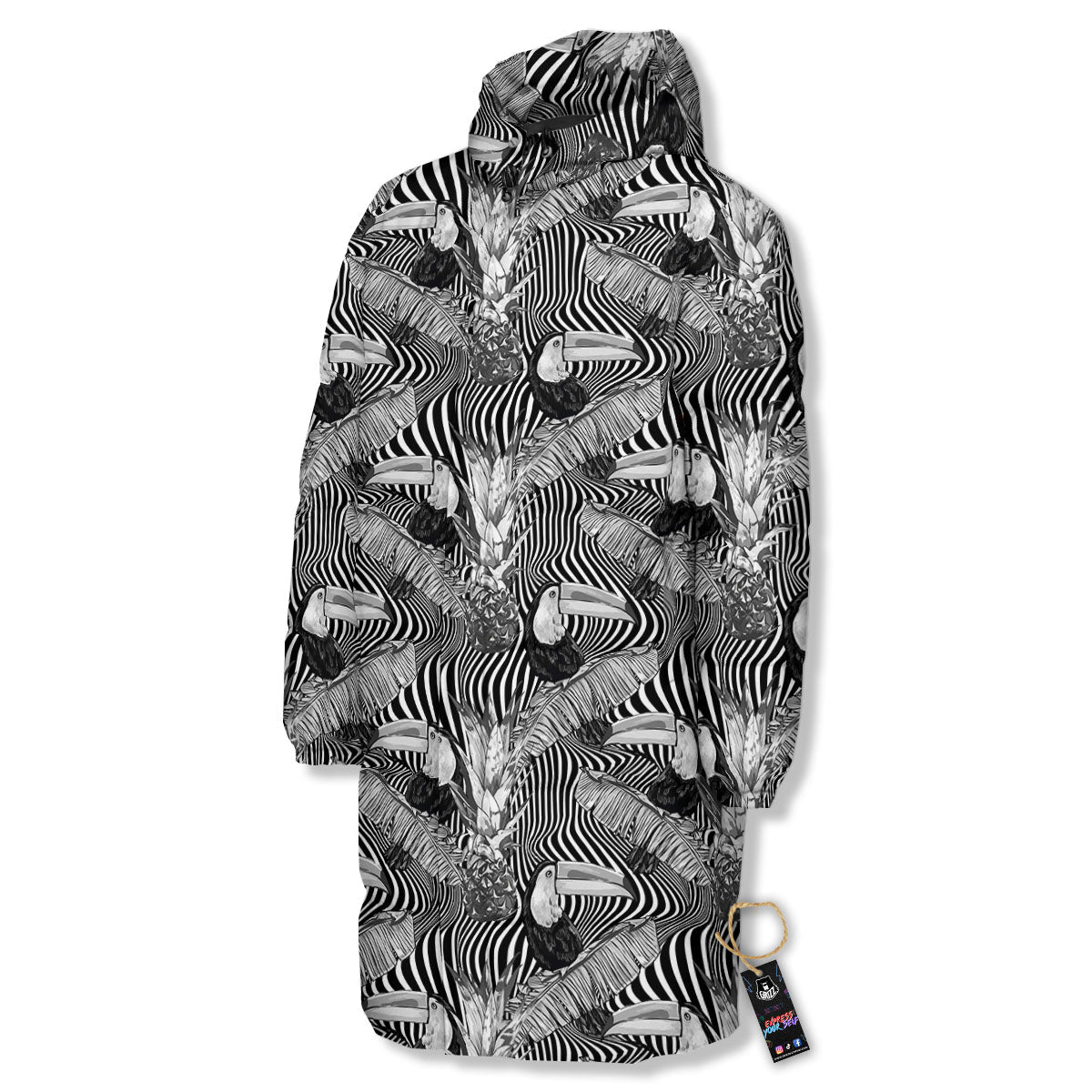 Toucan Black Illusion Print Pattern Long Down Jacket-grizzshop