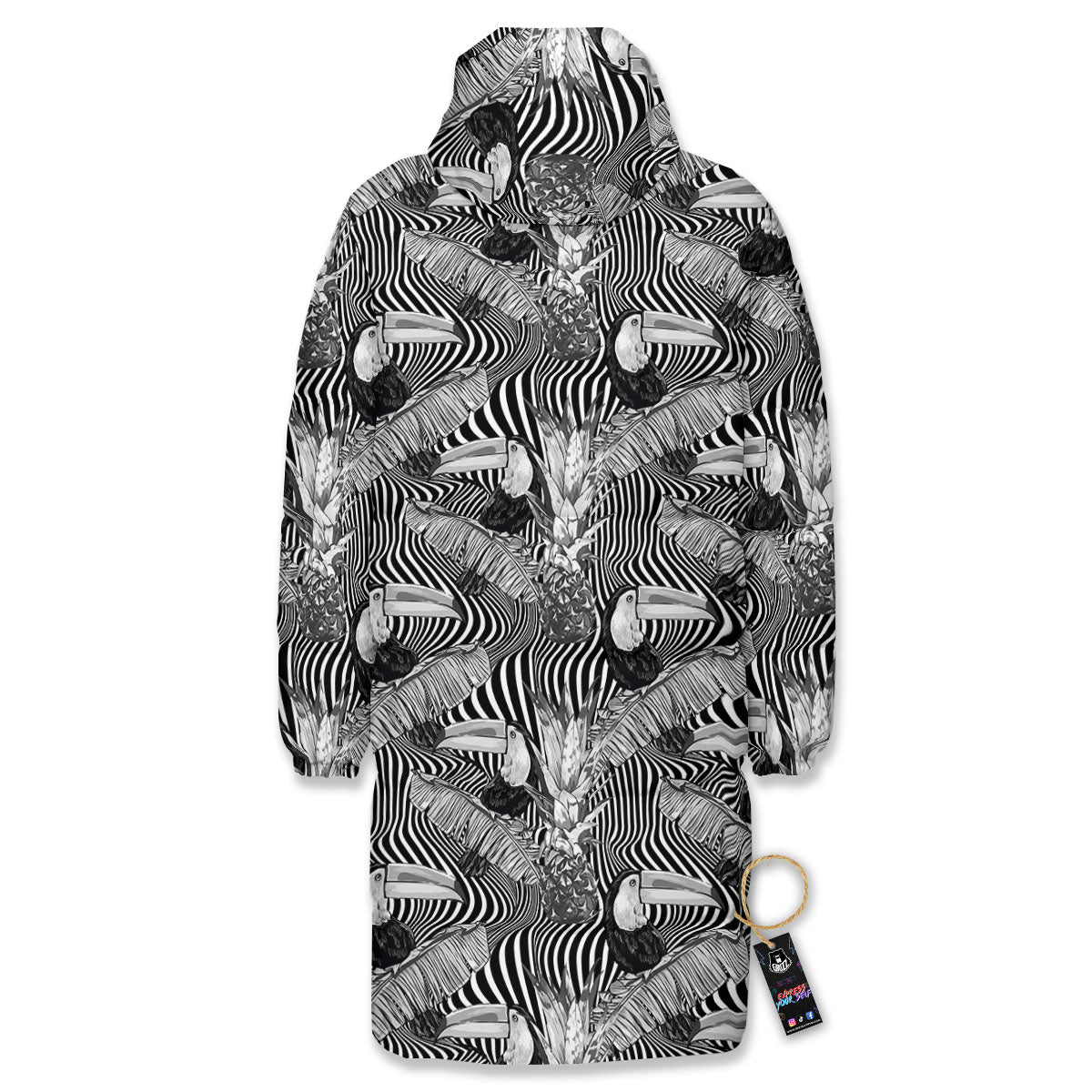Toucan Black Illusion Print Pattern Long Down Jacket-grizzshop