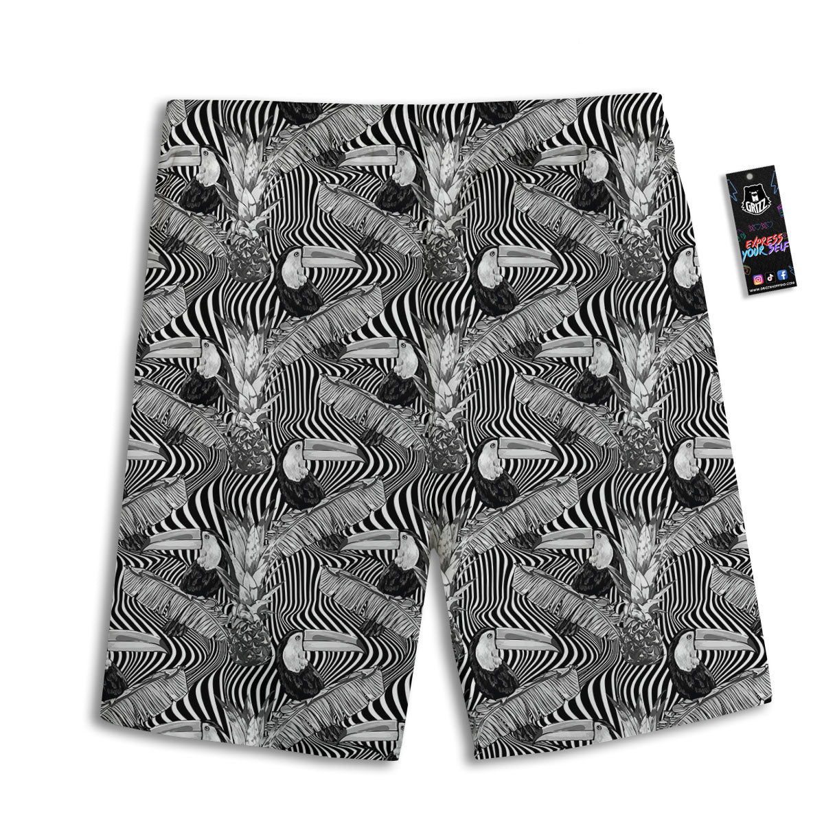 Toucan Black Illusion Print Pattern Men's Athletic Shorts
