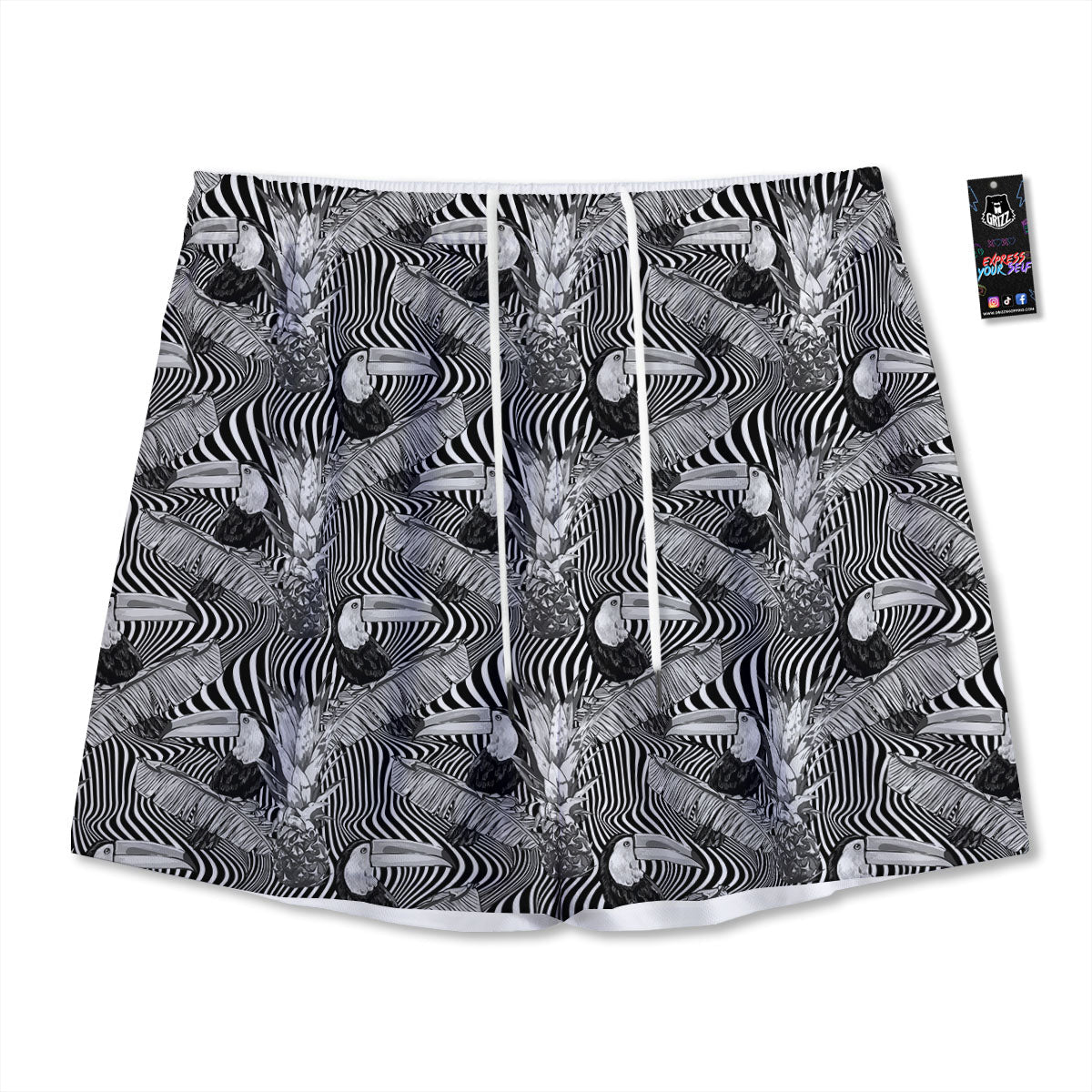 Toucan Black Illusion Print Pattern Mesh Shorts