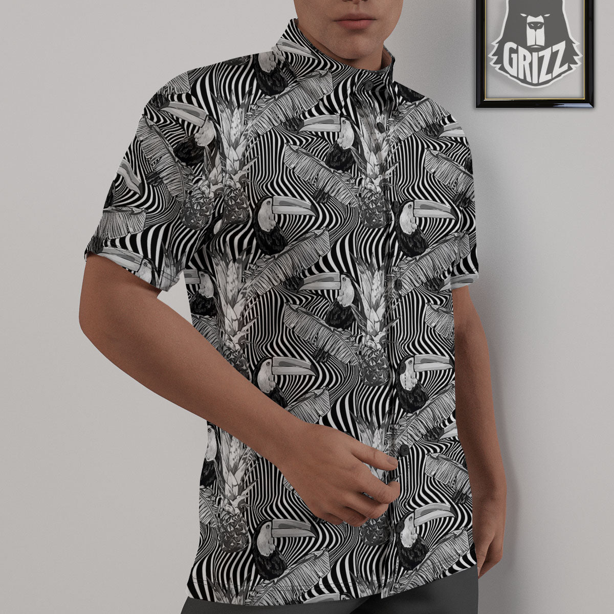 Toucan Black Illusion Print Pattern Untucked Shirts-grizzshop