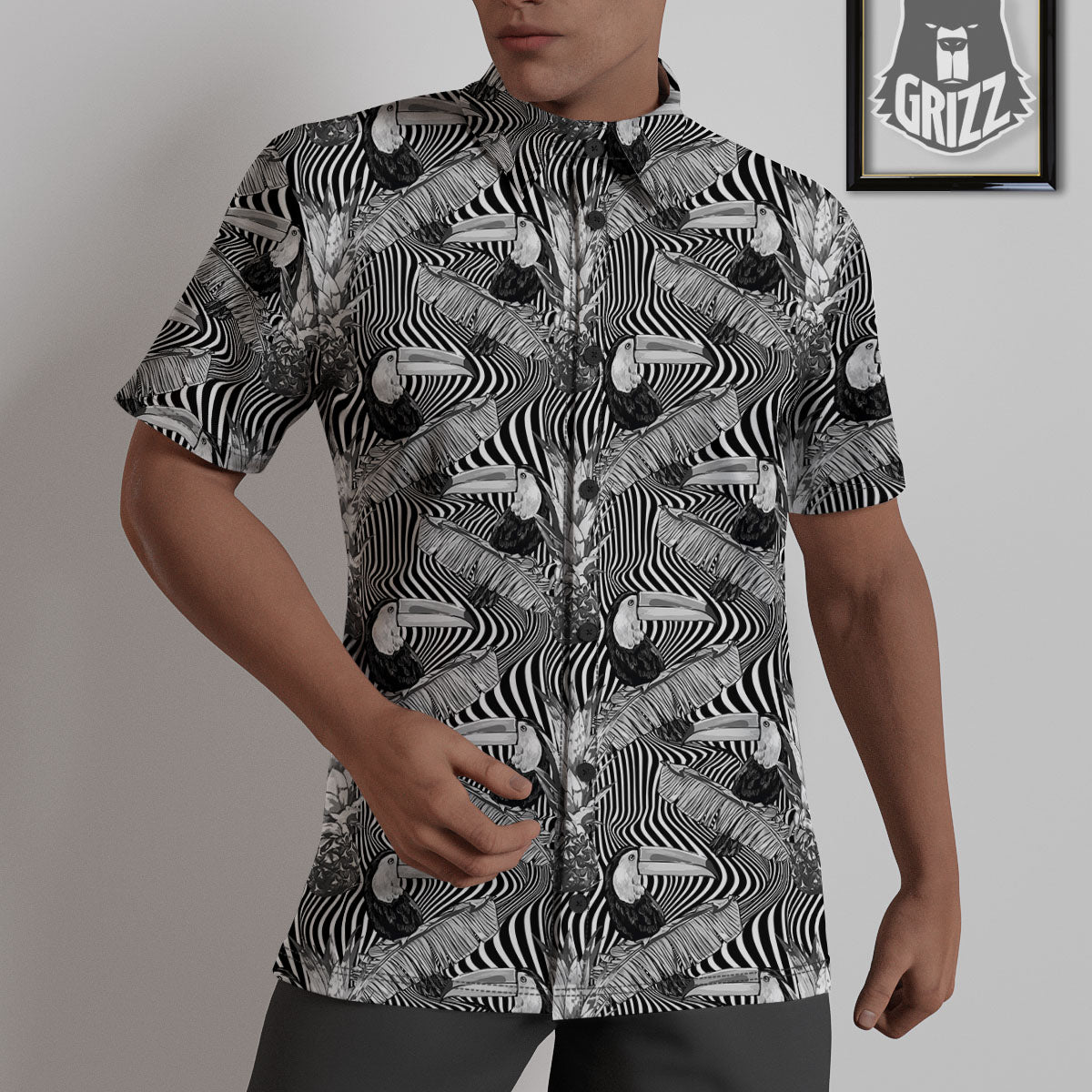 Toucan Black Illusion Print Pattern Untucked Shirts-grizzshop