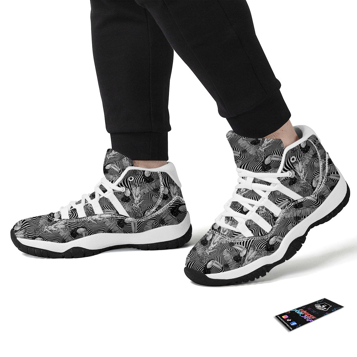 Toucan Black Illusion Print Pattern White Bball Shoes-grizzshop