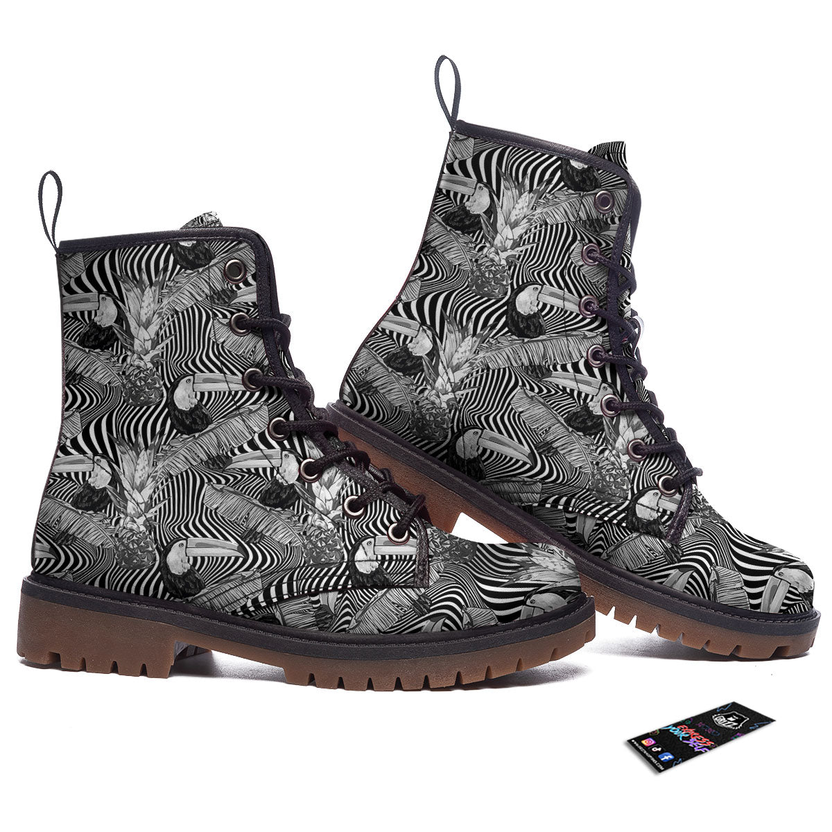 Toucan Black Illusion Print Pattern Work Boots-grizzshop