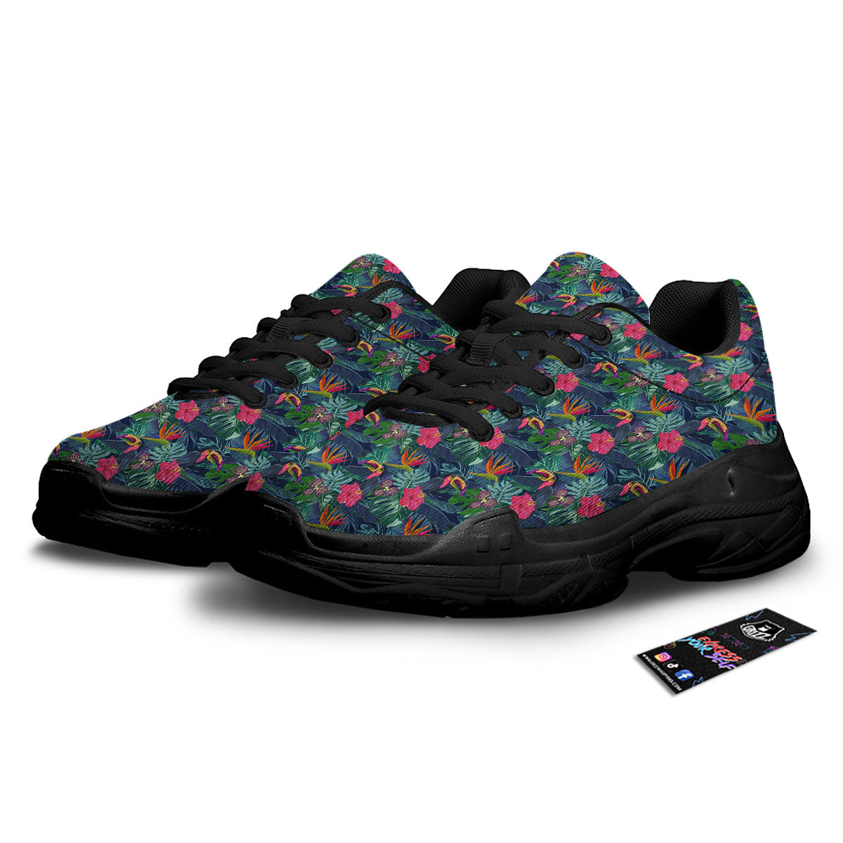 Toucan Exotic Tropical Print Pattern Black Chunky Shoes-grizzshop