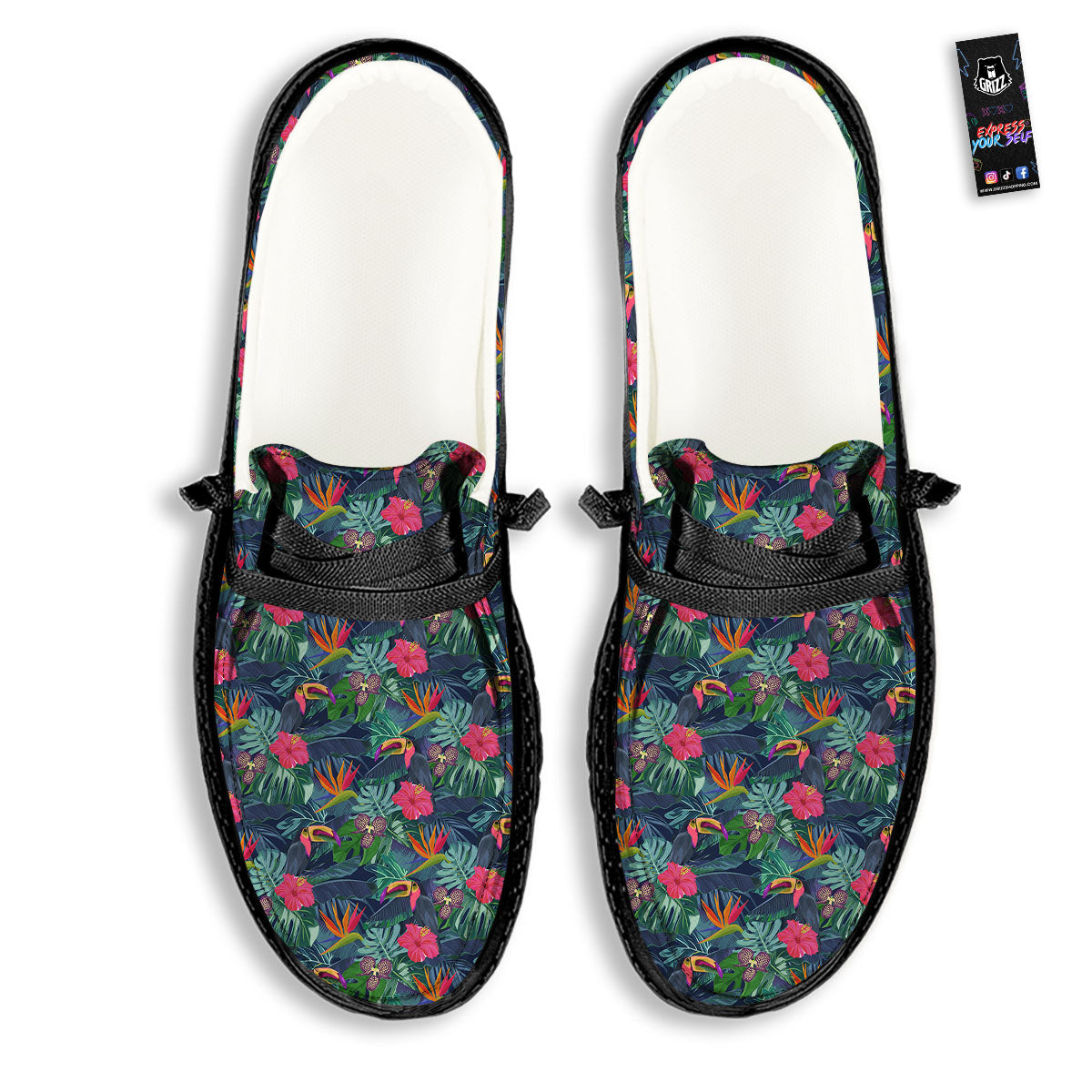 Toucan Exotic Tropical Print Pattern Black Loafers-grizzshop
