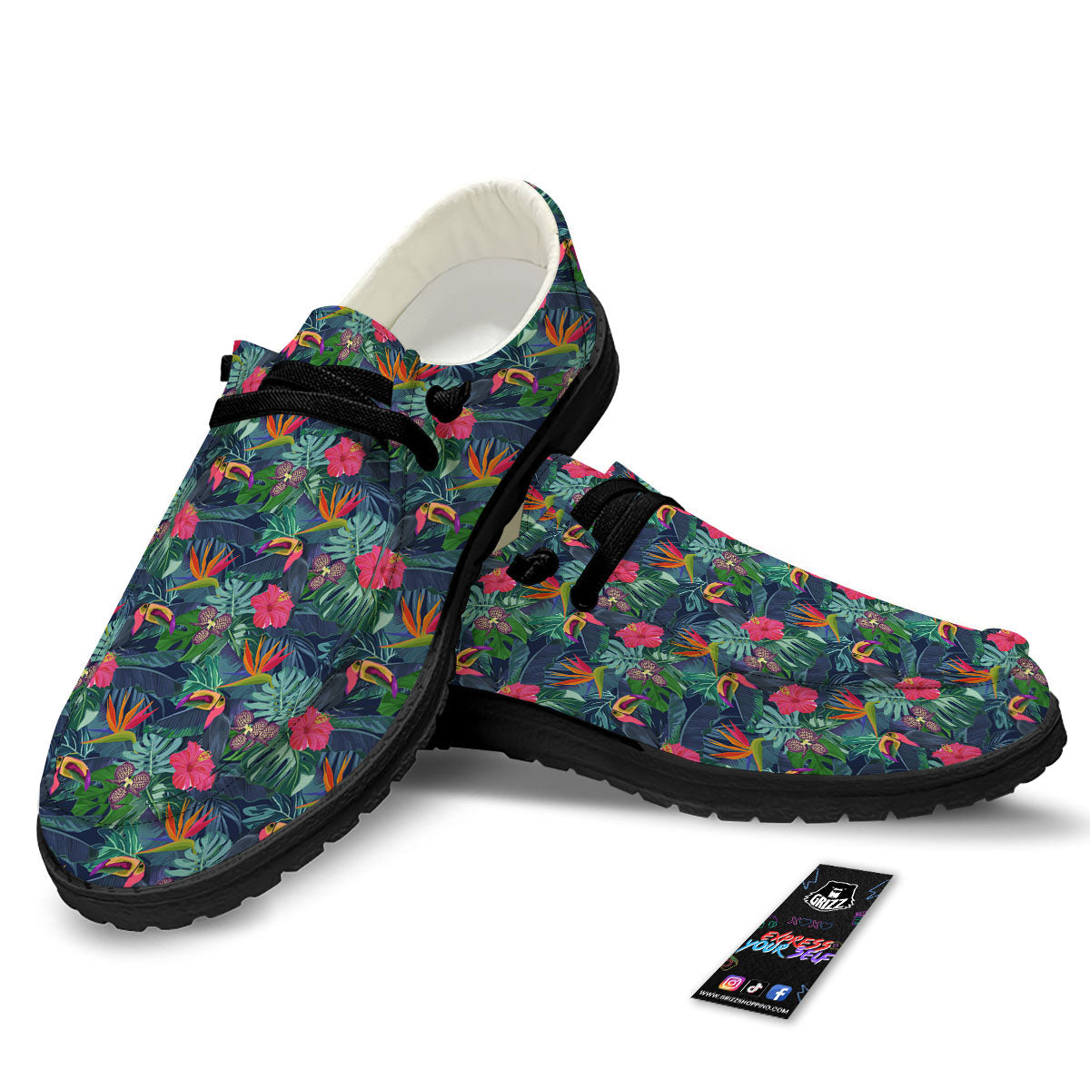 Toucan Exotic Tropical Print Pattern Black Loafers-grizzshop
