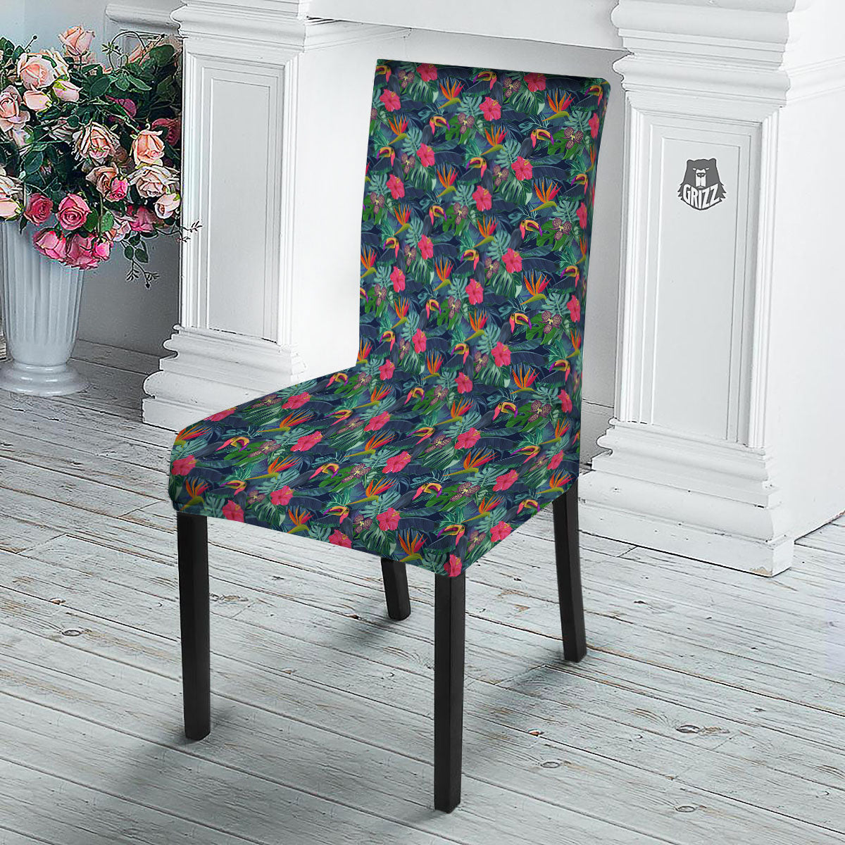 Toucan Exotic Tropical Print Pattern Dining Chair Slipcover-grizzshop