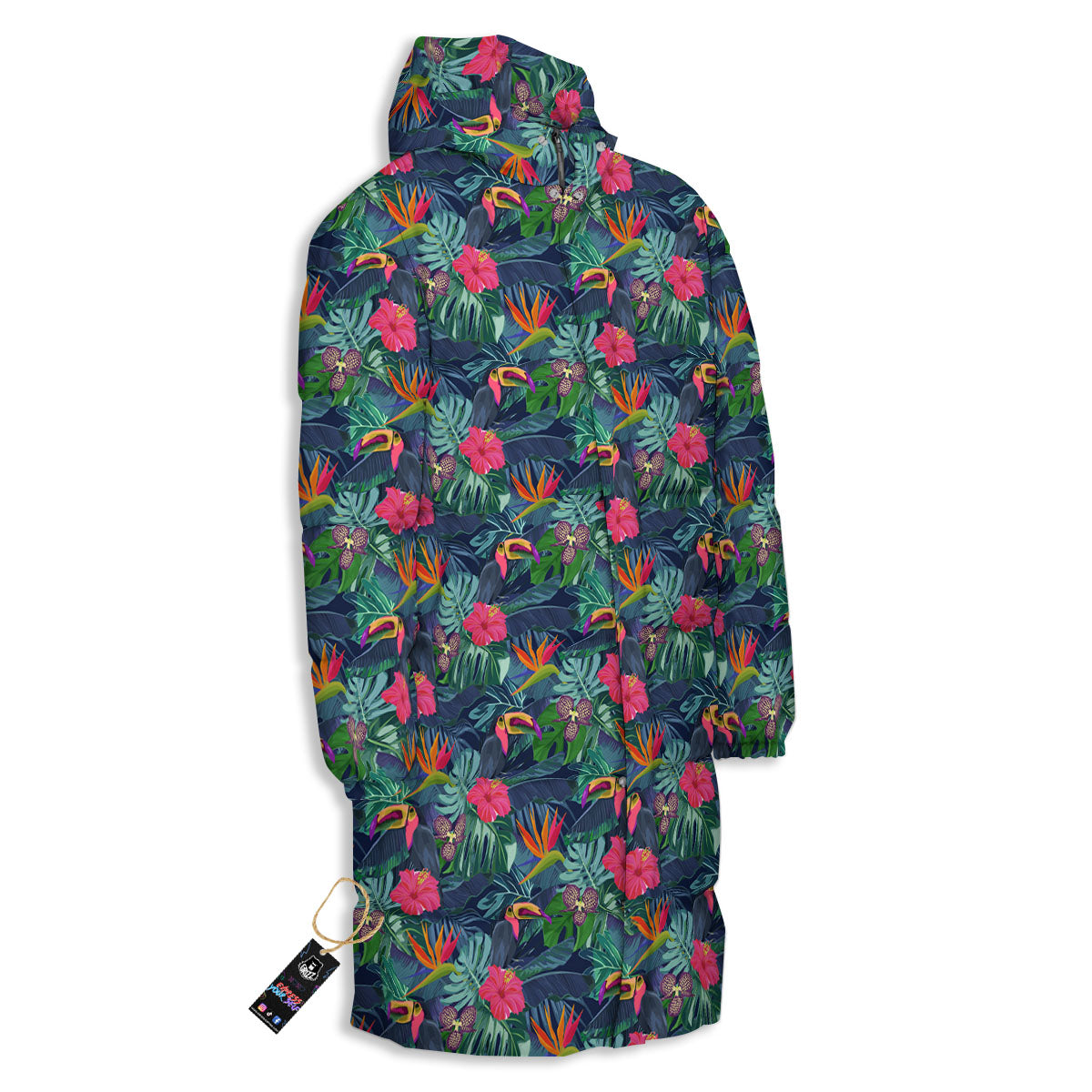 Toucan Exotic Tropical Print Pattern Long Down Jacket-grizzshop
