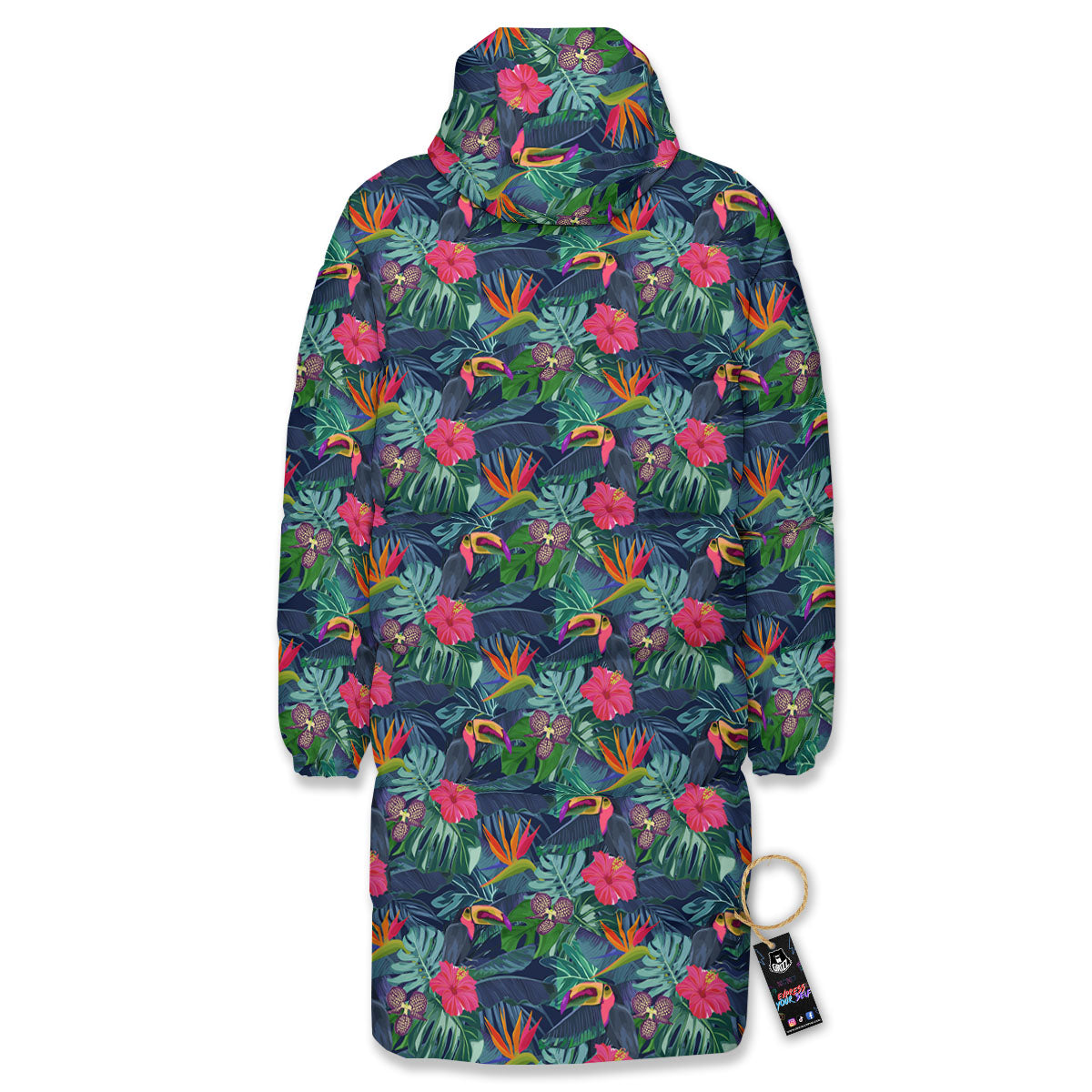 Toucan Exotic Tropical Print Pattern Long Down Jacket-grizzshop