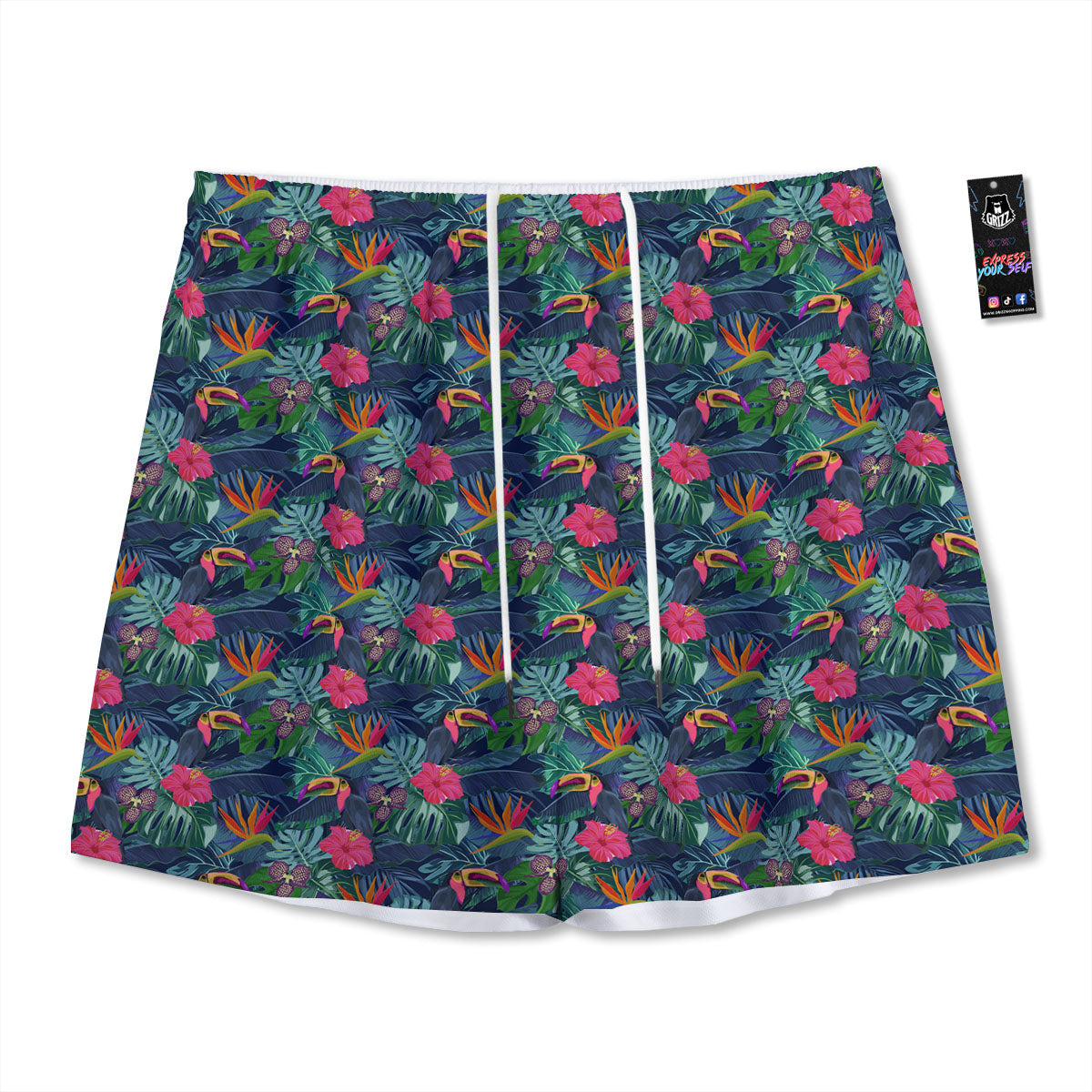 Toucan Exotic Tropical Print Pattern Mesh Shorts