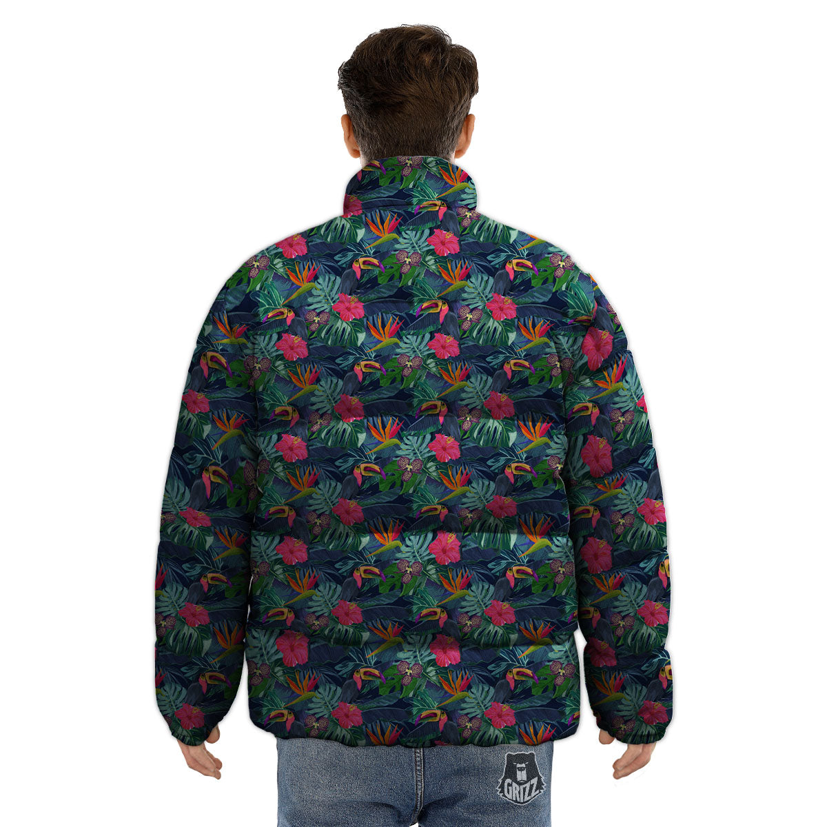 Toucan Exotic Tropical Print Pattern Puffer Jacket-grizzshop