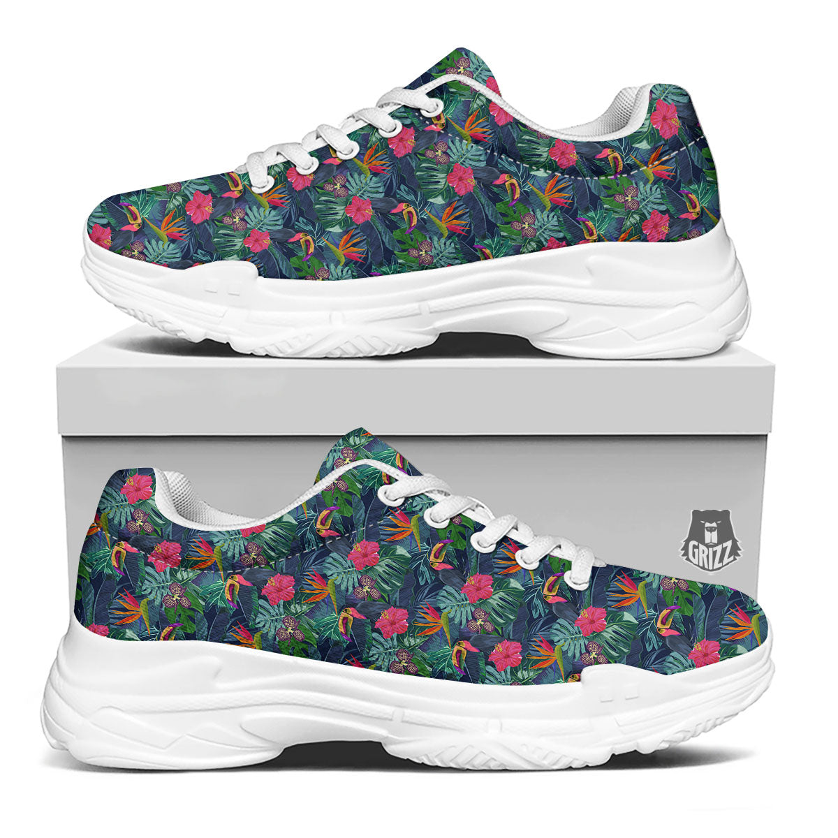 Toucan Exotic Tropical Print Pattern White Chunky Shoes-grizzshop