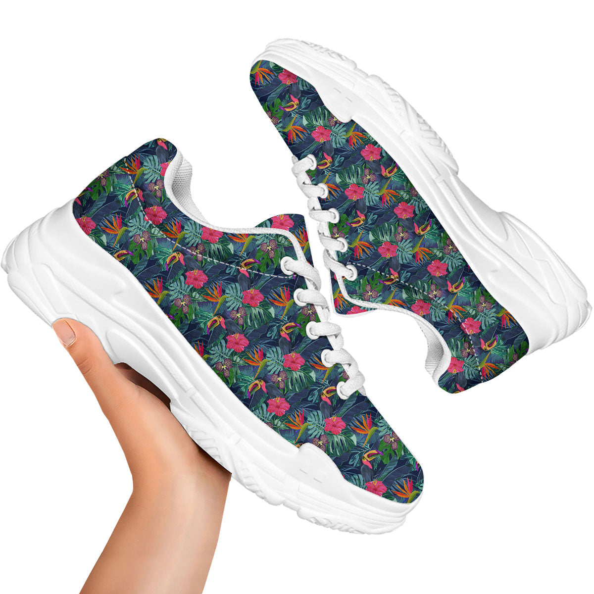 Toucan Exotic Tropical Print Pattern White Chunky Shoes-grizzshop