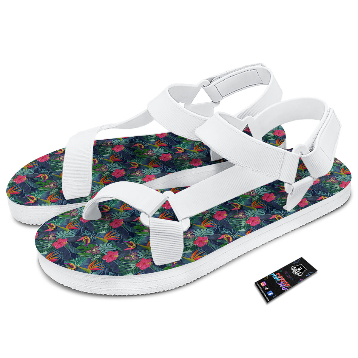 Toucan Exotic Tropical Print Pattern White Open Toe Sandals-grizzshop