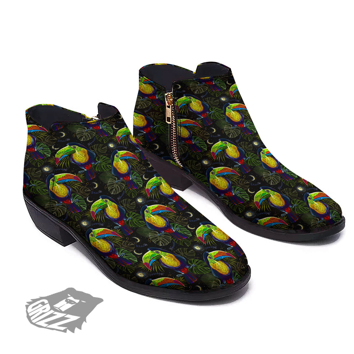 Toucan Keel Billed Tropical Print Pattern Ankle Boots-grizzshop
