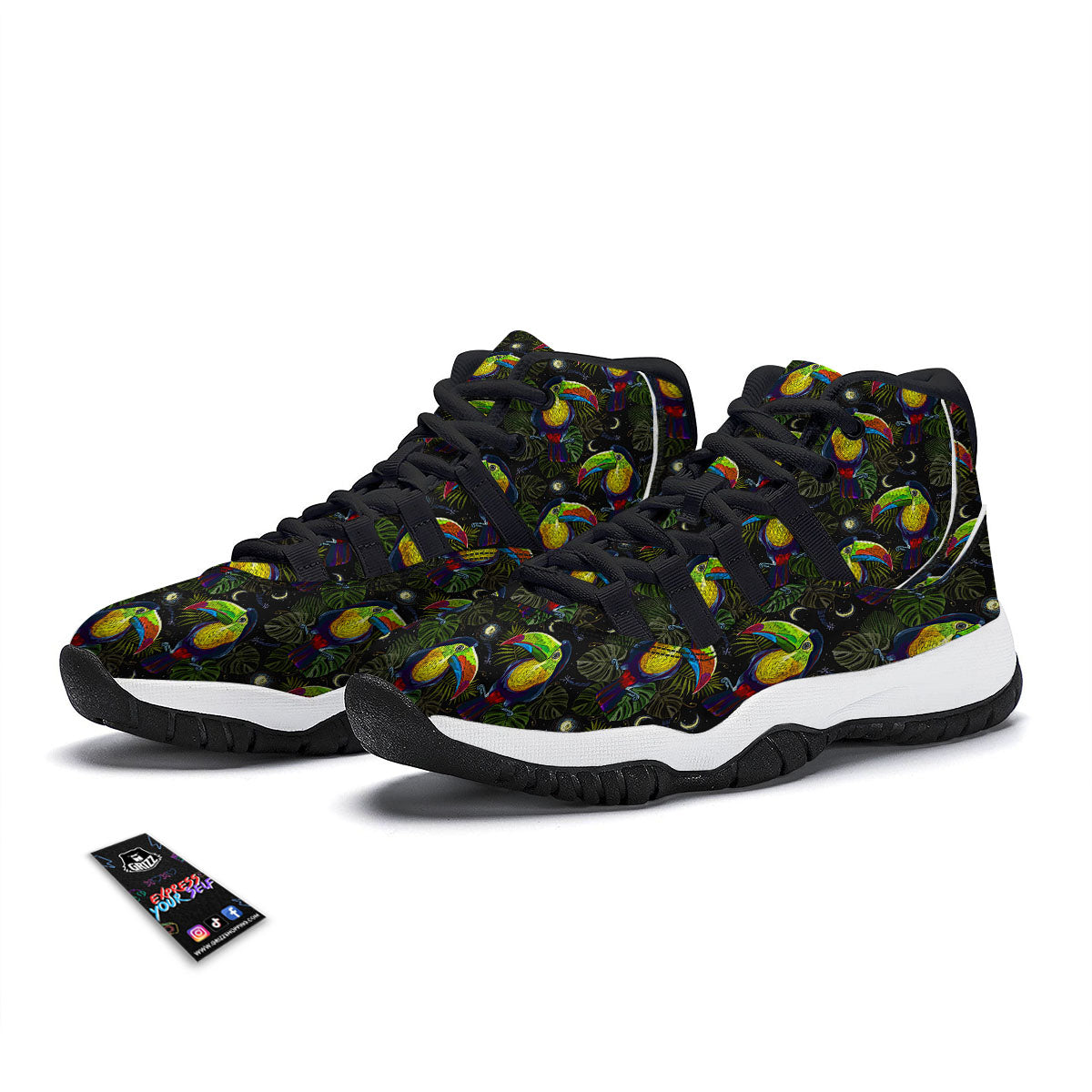 Toucan Keel Billed Tropical Print Pattern Black Bball Shoes-grizzshop