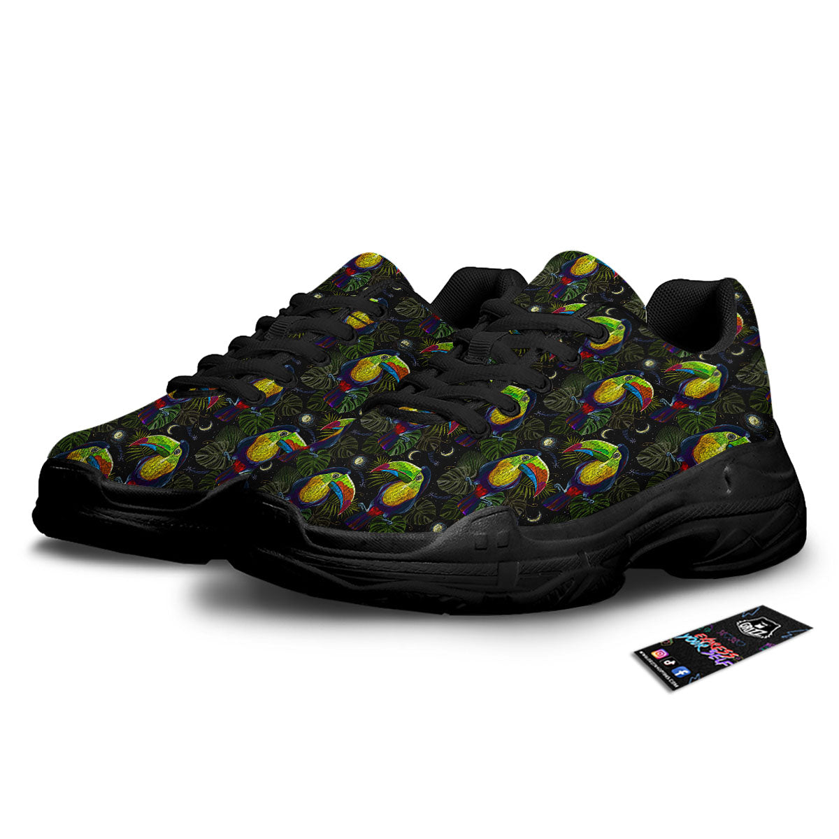 Toucan Keel Billed Tropical Print Pattern Black Chunky Shoes-grizzshop