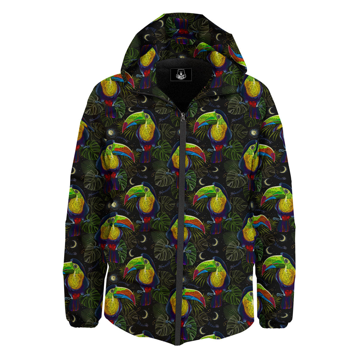 Toucan Keel Billed Tropical Print Pattern Down Jacket-grizzshop