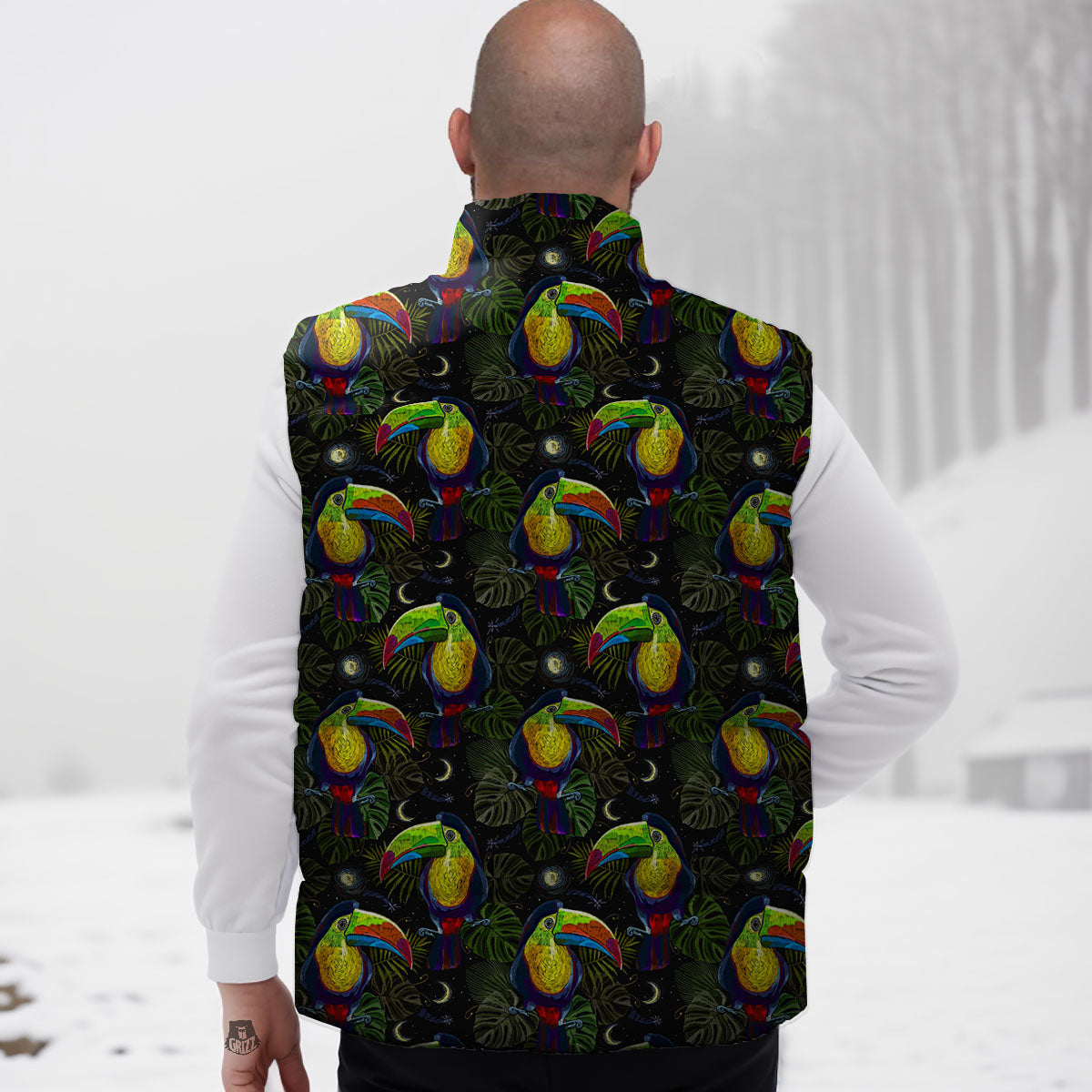 Toucan Keel Billed Tropical Print Pattern Down Vest