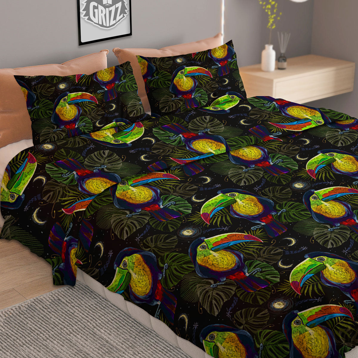 Toucan Keel Billed Tropical Print Pattern Duvet Cover Bedding Set