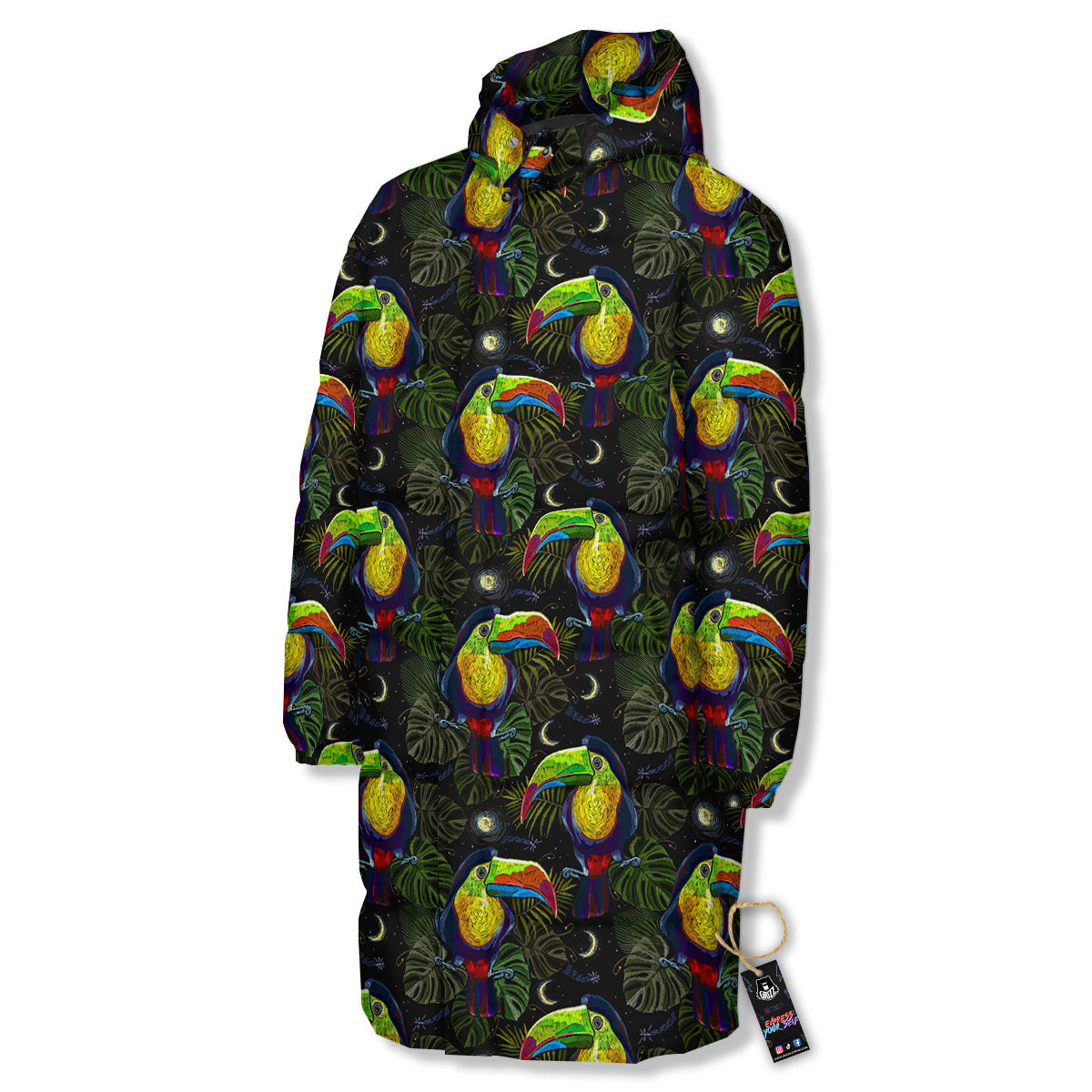 Toucan Keel Billed Tropical Print Pattern Long Down Jacket-grizzshop