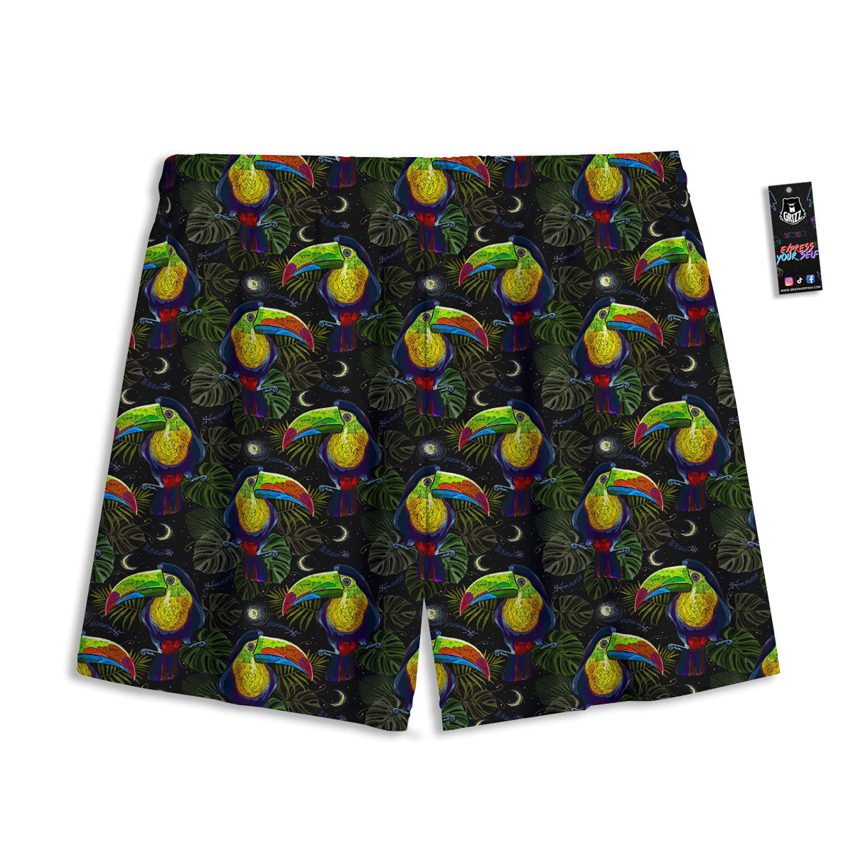 Toucan Keel Billed Tropical Print Pattern Mesh Shorts